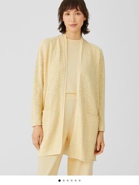 Eileen Fisher Organic Cotton Linen Slub Long Cardigan Easy Fit Thigh Length NWOT